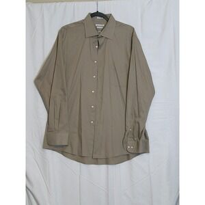 VAN HEUSEN Lux Sateen Regular Fit Long Sleeve Shirt Mens 16 1/2 34 35 Khaki Tan
